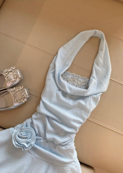 Gorgeous Light Blue Halter Neck Chiffon Backless Homecoming Dress Short Party Dress ED02134