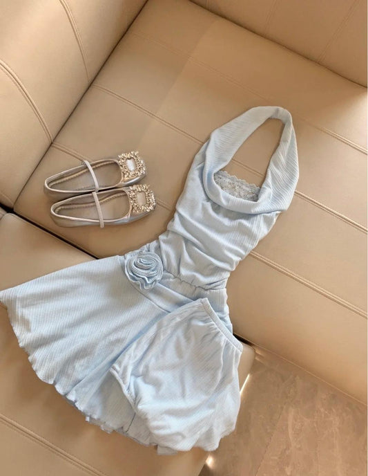 Gorgeous Light Blue Halter Neck Chiffon Backless Homecoming Dress Short Party Dress ED02134