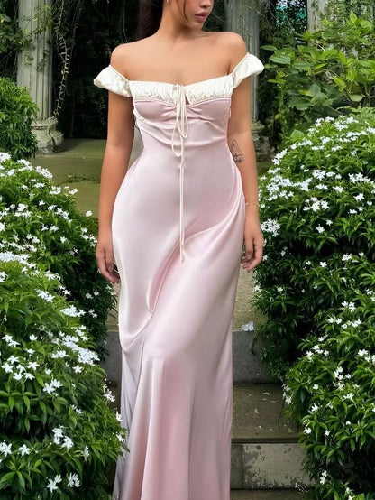 Elegant Off Shoulder Sheath Satin Evening Dresses Gorgeous Party Dresses ED02144