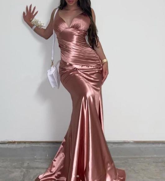 Shiny Satin V-Neck Backless Mermaid Evening Dress Stunning Party Dresses ED02145