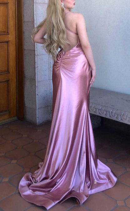 Shiny Satin V-Neck Backless Mermaid Evening Dress Stunning Party Dresses ED02145