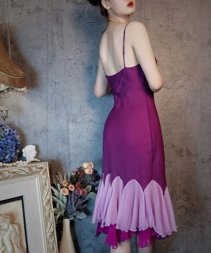 Charming Purple Satin Spaghetti Straps Sheath Chiffon Short Party Dress ED02156