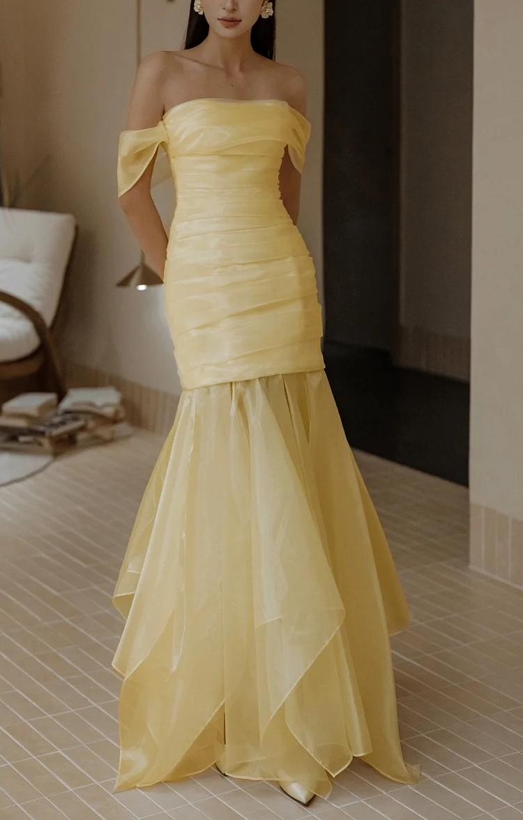 Yellow Off Shoulder Strapless Mermaid Long Evening Dress Gorgeous Party Dress ED02158