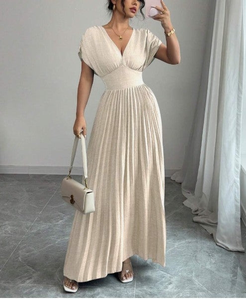 Elegant Deep V A-line Pleated Party Dresses Wedding Guest Dress ED02160