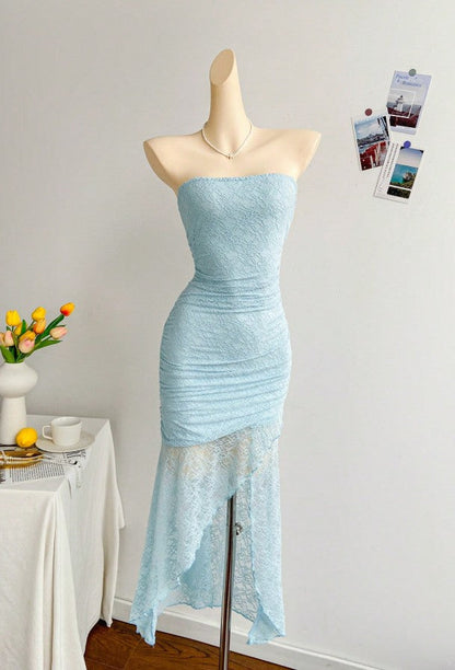 Gorgeous Royal Blue Lace Bodycon Short Party Dress Strapless Backless Evening Dress ED02165