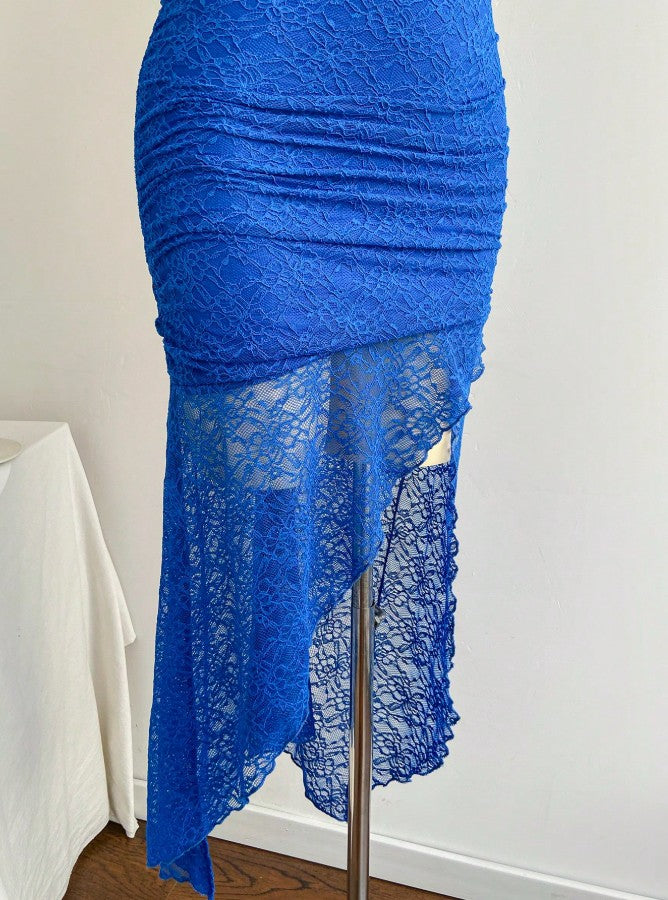 Gorgeous Royal Blue Lace Bodycon Short Party Dress Strapless Backless Evening Dress ED02165