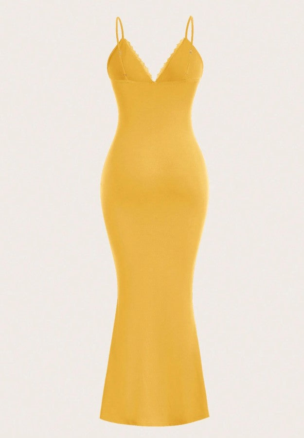 Yellow Spaghetti Strap Bodycon V Neck Party Dress ED02172