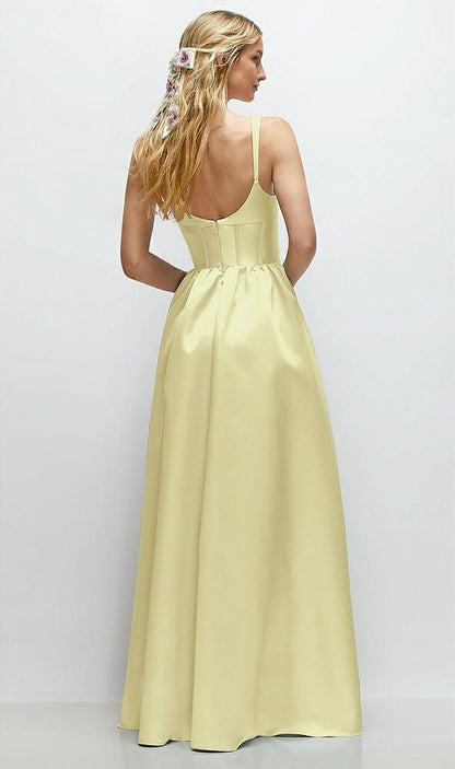 Fashion Dress💛Butter Yellow A-Line Spaghetti Straps Satin Scoop Neck Backless Party Dress ED02174