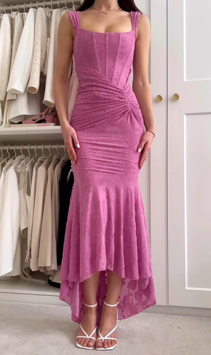 Fashion Fuchsia Mermaid Evening Dresses Elegant Scoop Lace Party Dress ED02178