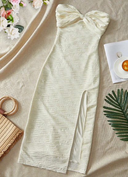 Fashion Sexy Strapless Chiffon Bodycon Party Dress with Slits ED02179