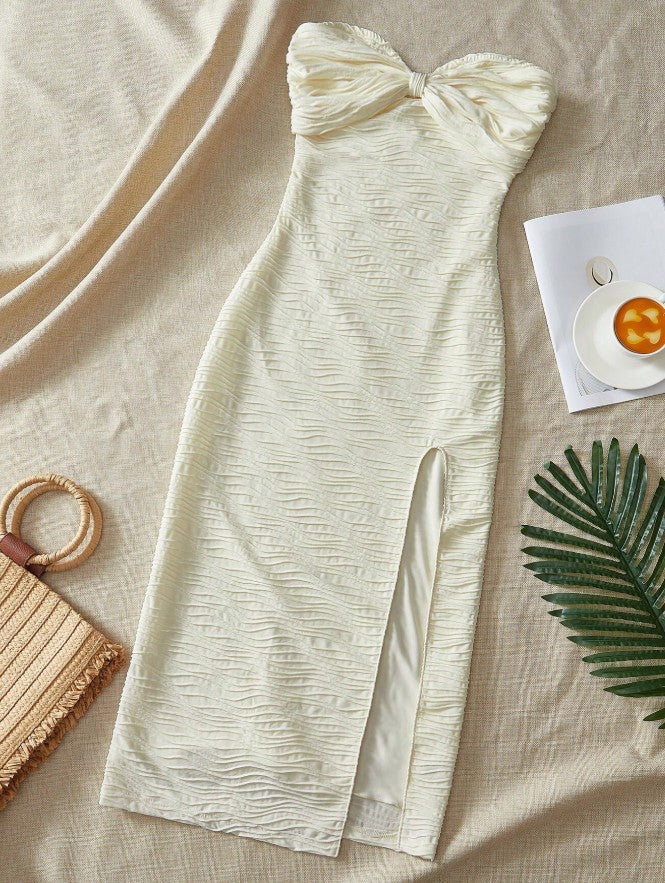 Fashion Sexy Strapless Chiffon Bodycon Party Dress with Slits ED02179