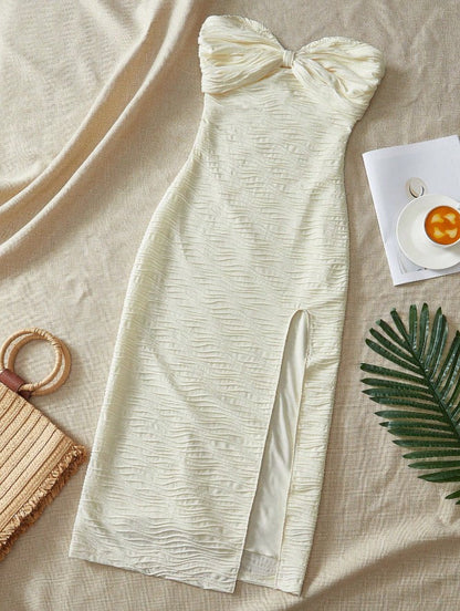 Fashion Sexy Strapless Chiffon Bodycon Party Dress with Slits ED02179