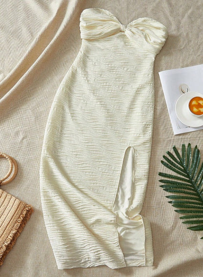 Fashion Sexy Strapless Chiffon Bodycon Party Dress with Slits ED02179