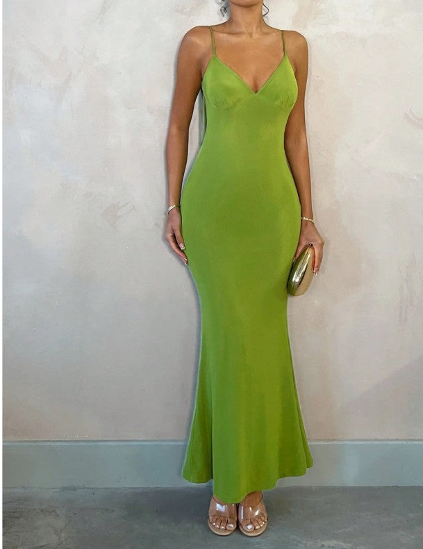 Sexy Green V-Neck Mermaid Chiffon Backless Fashion Dress ED02183