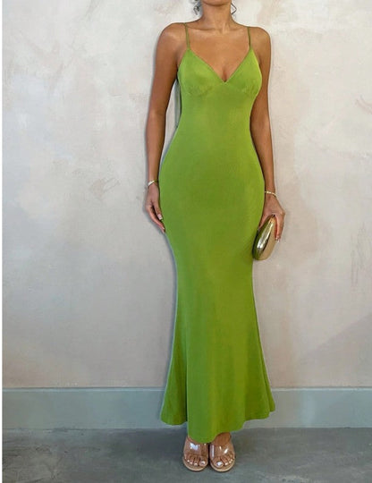 Sexy Green V-Neck Mermaid Chiffon Backless Fashion Dress ED02183