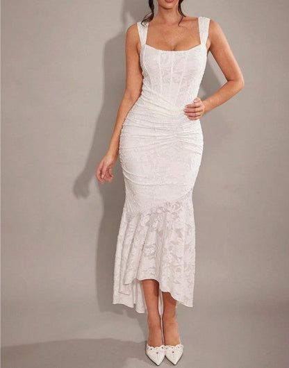 Elegant White Jacquard Chiffon Mermaid Bridesmaid Dress Fashion Party Dress ED02184