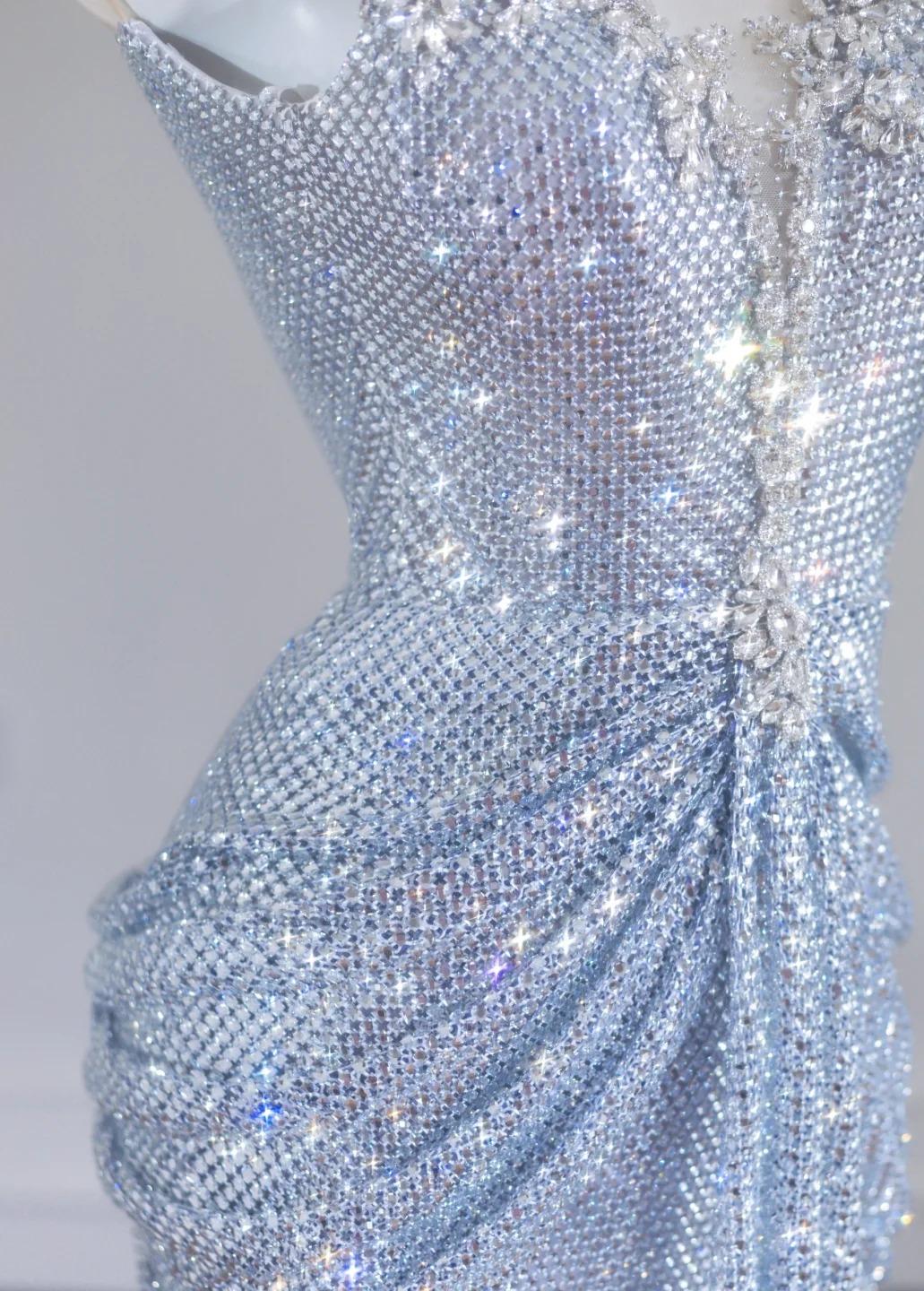 Glittering Rhinestone Spaghetti Strap Bodycon Evening Gowns Gorgeous Long Prom Dresses ED02190