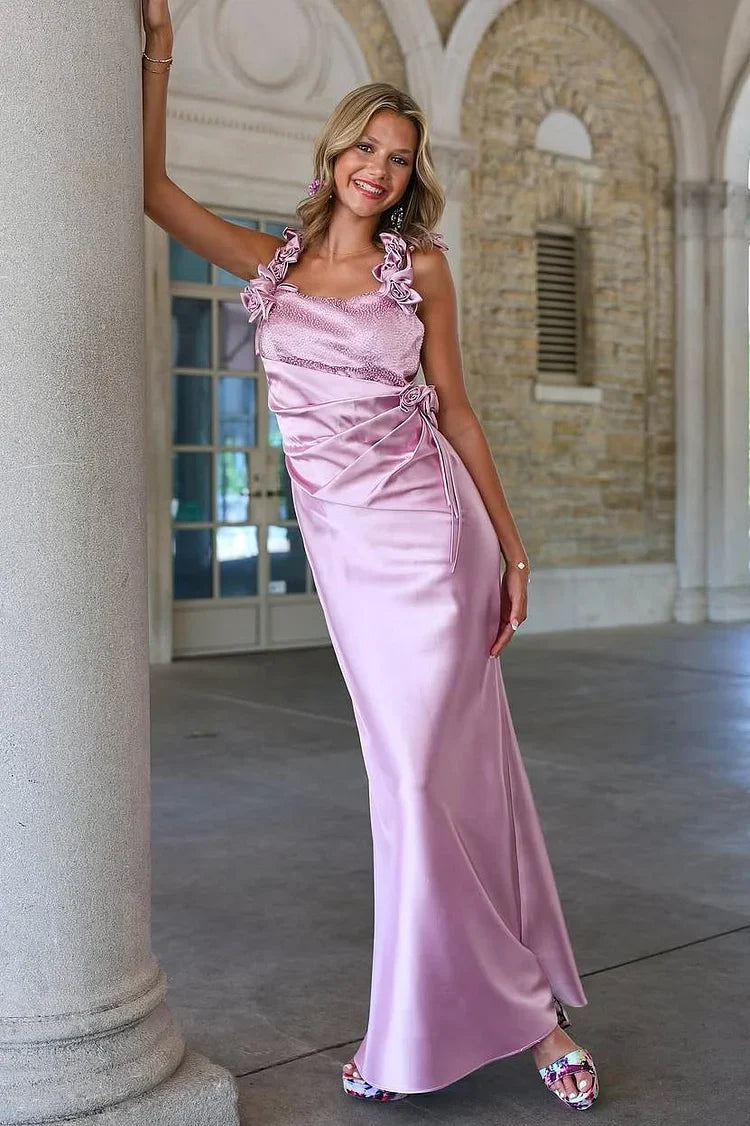 Simple Gray Pink Spaghetti Straps Satin Fashion Dress for Party&Bridesmaids ED02198