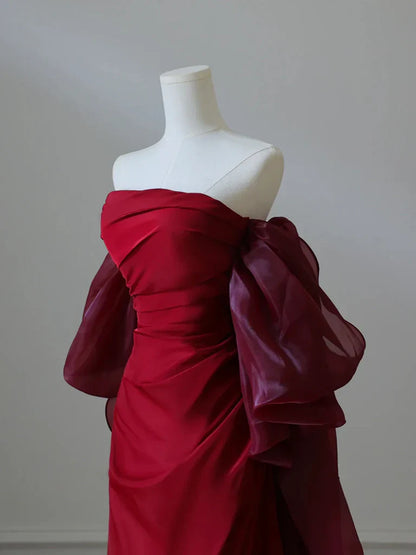 Simple Satin Burgundy Long Prom Dress, Burgundy Long Evening Dress ED022