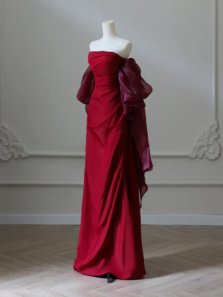 Simple Satin Burgundy Long Prom Dress, Burgundy Long Evening Dress ED022