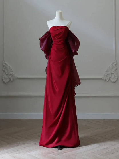 Simple Satin Burgundy Long Prom Dress, Burgundy Long Evening Dress ED022