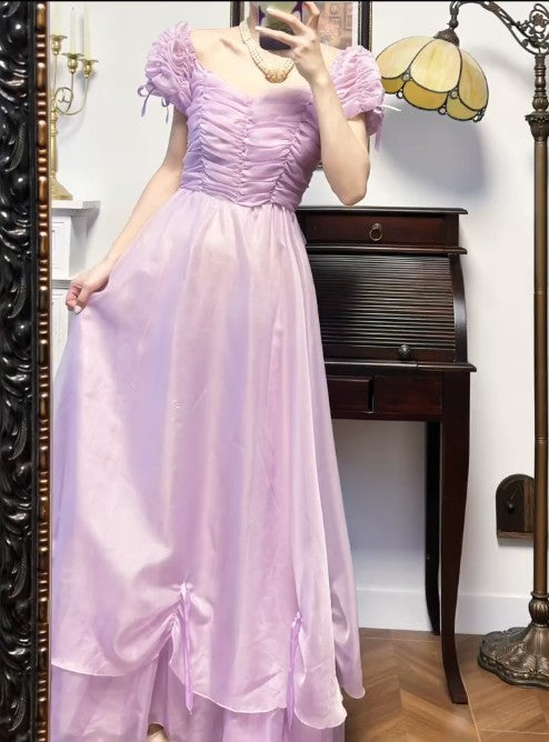 Purple Retro V-neck Chiffon Birthday Party Dress Sweet 16 Dress ED02204