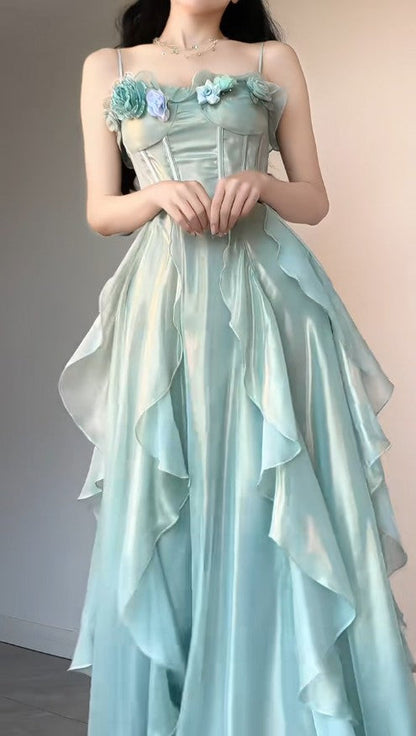 Tiffany Blue  Fairytale Birthday Party Dress Spaghetti Straps Chiffon A-Line Princess Prom Dresses ED02212