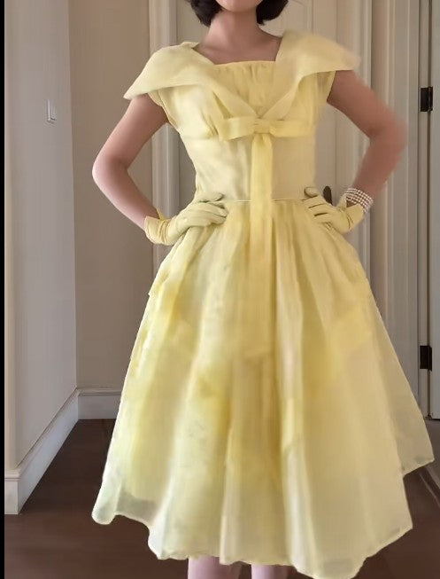 Retro Yellow A-Line Fashion Dress ED02217