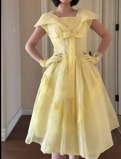 Retro Yellow A-Line Fashion Dress ED02217