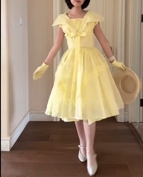 Retro Yellow A-Line Fashion Dress ED02217