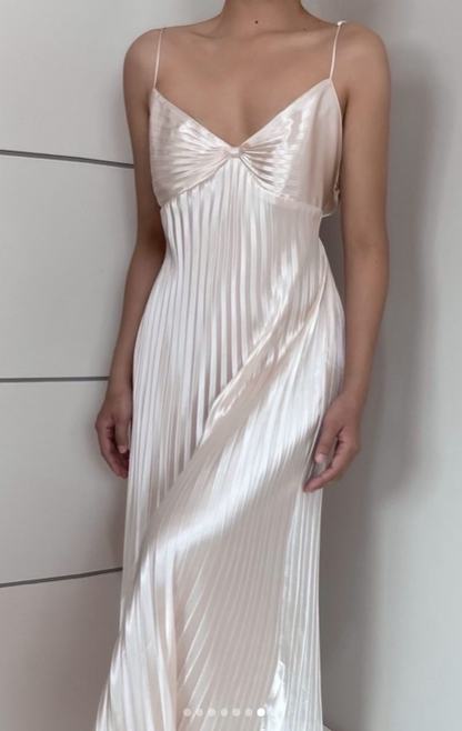 Light Champagne Spaghetti Straps Sheath Pleated Chiffon Fashion Prom Dress with Backless ED02223