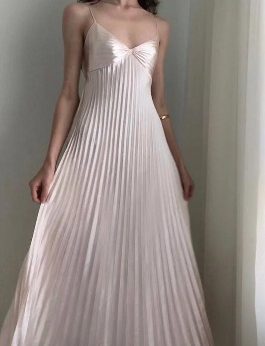 Light Champagne Spaghetti Straps Sheath Pleated Chiffon Fashion Prom Dress with Backless ED02223