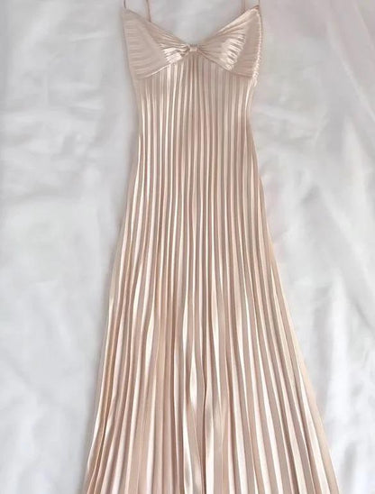 Light Champagne Spaghetti Straps Sheath Pleated Chiffon Fashion Prom Dress with Backless ED02223