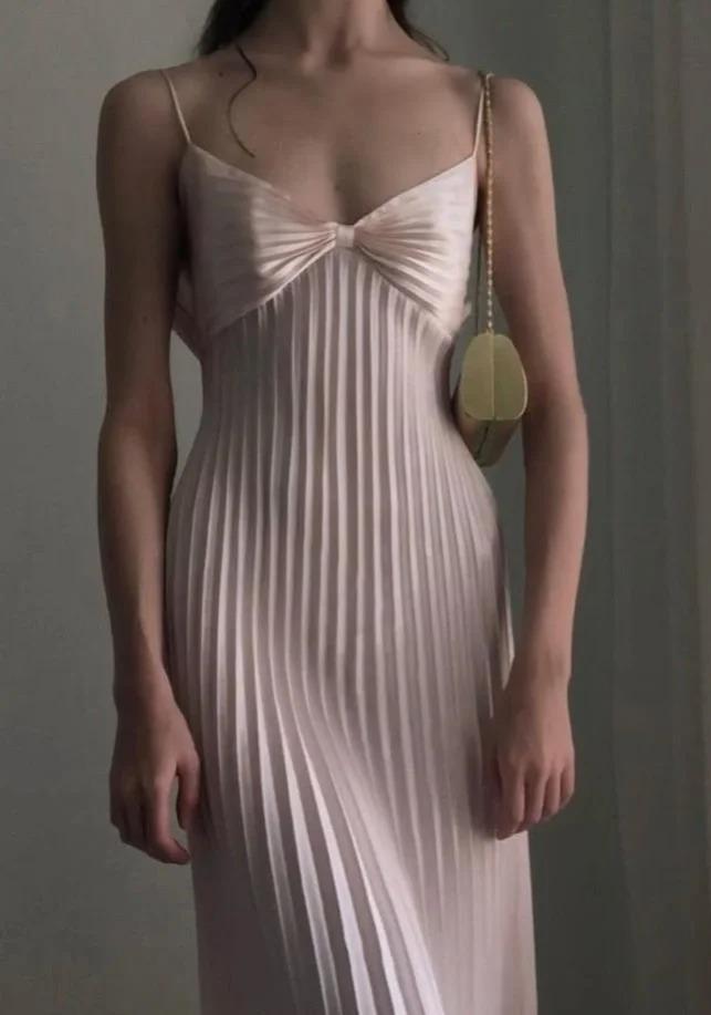 Light Champagne Spaghetti Straps Sheath Pleated Chiffon Fashion Prom Dress with Backless ED02223