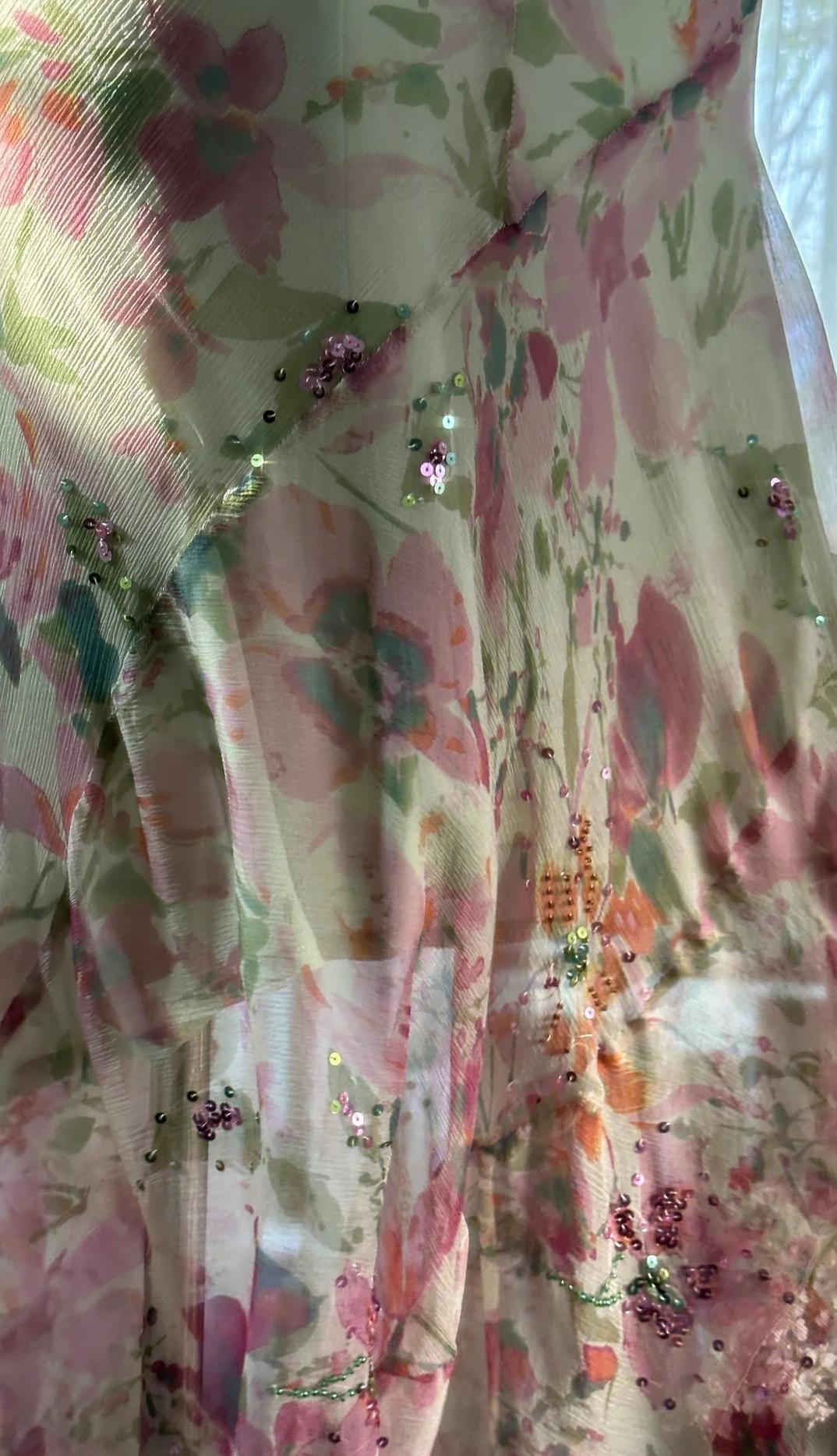 Gentle Printed Chiffon Sequin Mermaid Spaghetti Strap Vintage Evening Dress ED02231