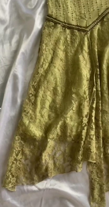 Vintage Spaghetti Straps Mermaid Lace Chiffon Prom Dresses with Beading ED02241