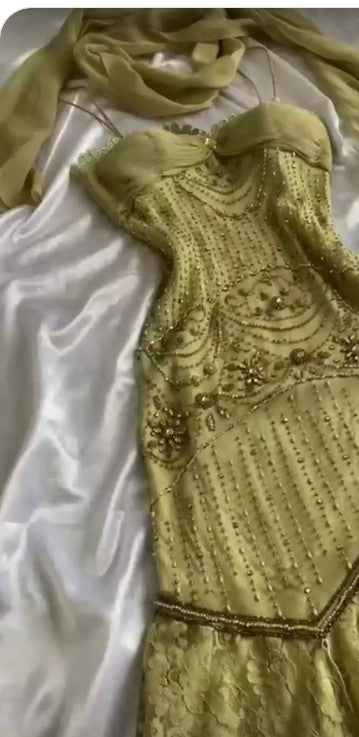 Vintage Spaghetti Straps Mermaid Lace Chiffon Prom Dresses with Beading ED02241