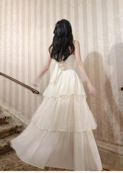 Cute Halter Neck Chiffon Layered A-Line White Party Dress ED02257