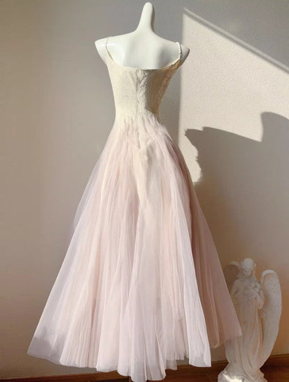 Sweet Pink Purple Lace Tulle Spaghetti Strap A-Line Prom Dresses ED02258