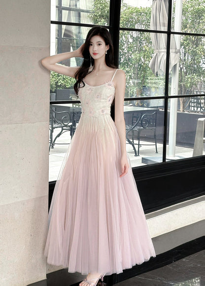 Sweet Pink Purple Lace Tulle Spaghetti Strap A-Line Prom Dresses ED02258
