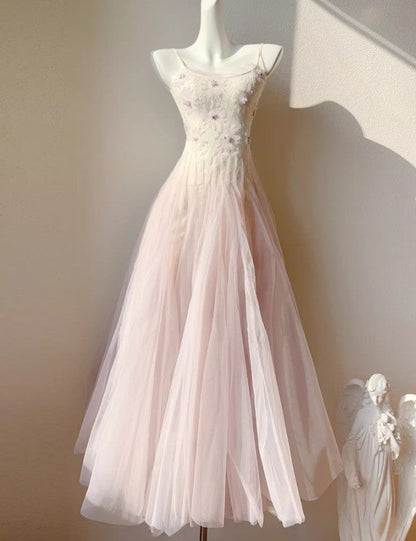 Sweet Pink Purple Lace Tulle Spaghetti Strap A-Line Prom Dresses ED02258