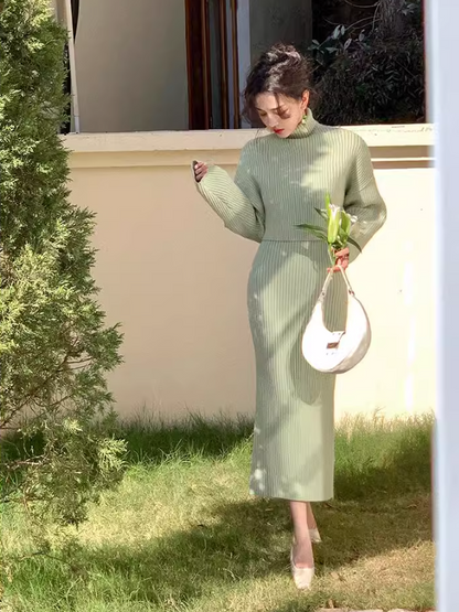 Half turtleneck two-piece knitted sweater dress ED0225