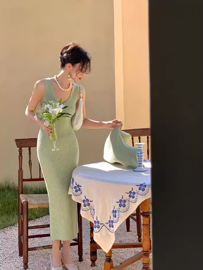 Half turtleneck two-piece knitted sweater dress ED0225