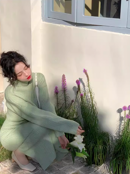 Half turtleneck two-piece knitted sweater dress ED0225