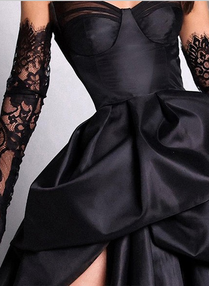 Black Sweetheart Neck A-Line Satin Prom Dresses Formal Evening Dress with Slit ED02266