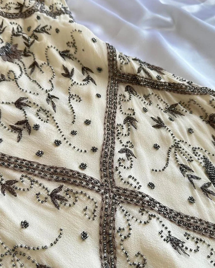 Vintage Beaded Chiffon Sheath Prom Dresses Backless Evening Dresses ED02267