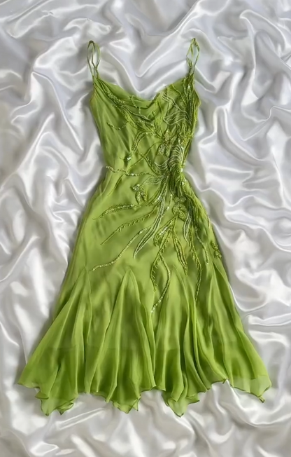 Fairytale Bud Green Sheath Short Prom Dresses Chiffon Beaded Backless Party Dress ED02275