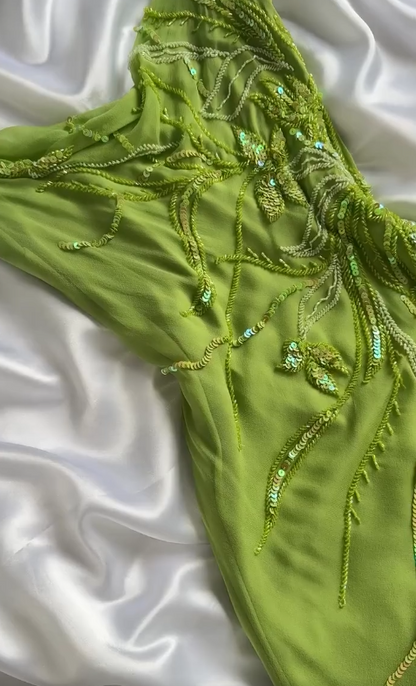 Fairytale Bud Green Sheath Short Prom Dresses Chiffon Beaded Backless Party Dress ED02275