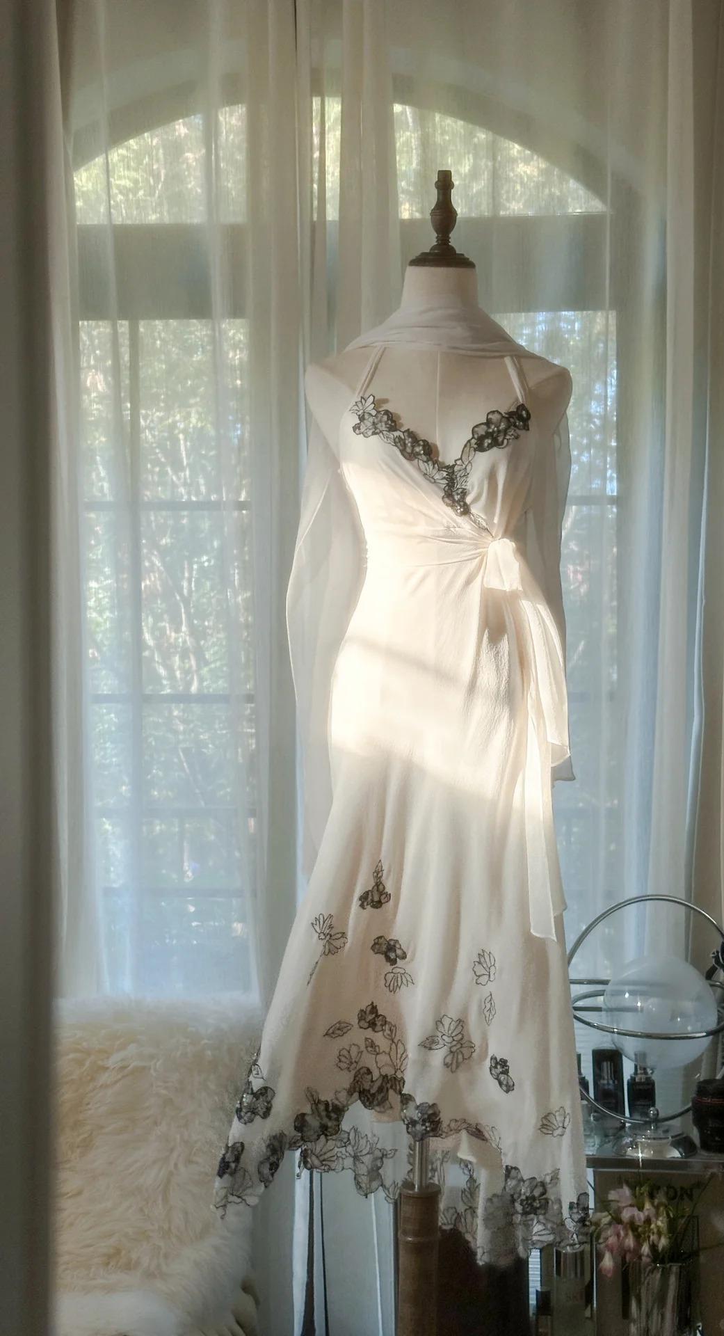 Gentle White Spaghetti Straps Mermaid Chiffon Lace Prom Dresses Elegant Party Dresses ED02285