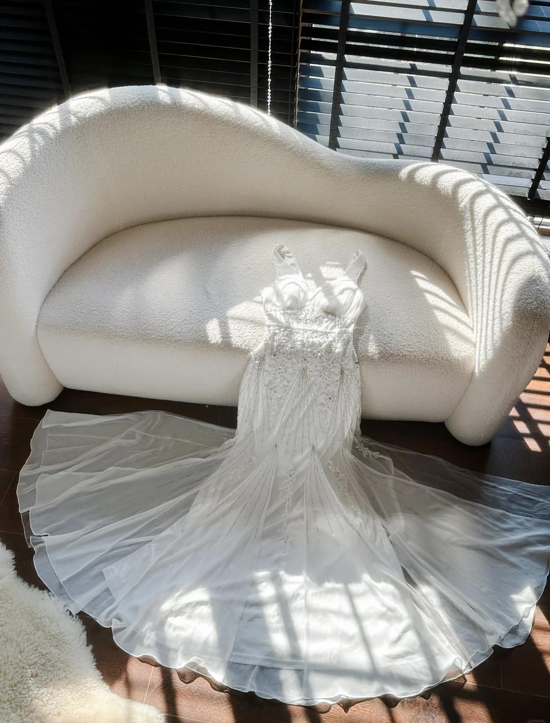 Elegant White V-Neck Chiffon Beaded Mermaid Prom Dresses Vintage Evening Gowns ED02292